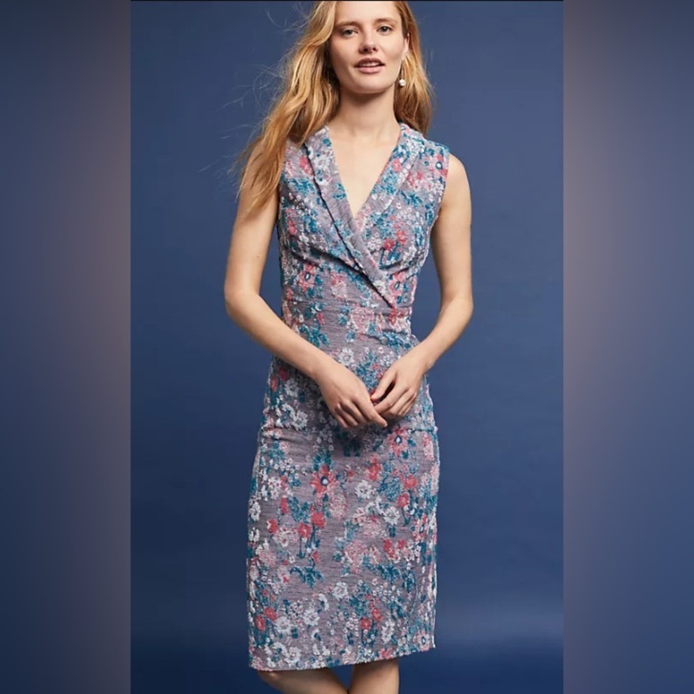 Anthropologie MAEVE jacquard soft stretchy floral dress 0 Midi‎ Purple